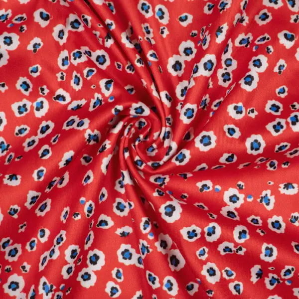 Red Floral Pattern Digital Print Lycra Fabric (Width 58 Inches)