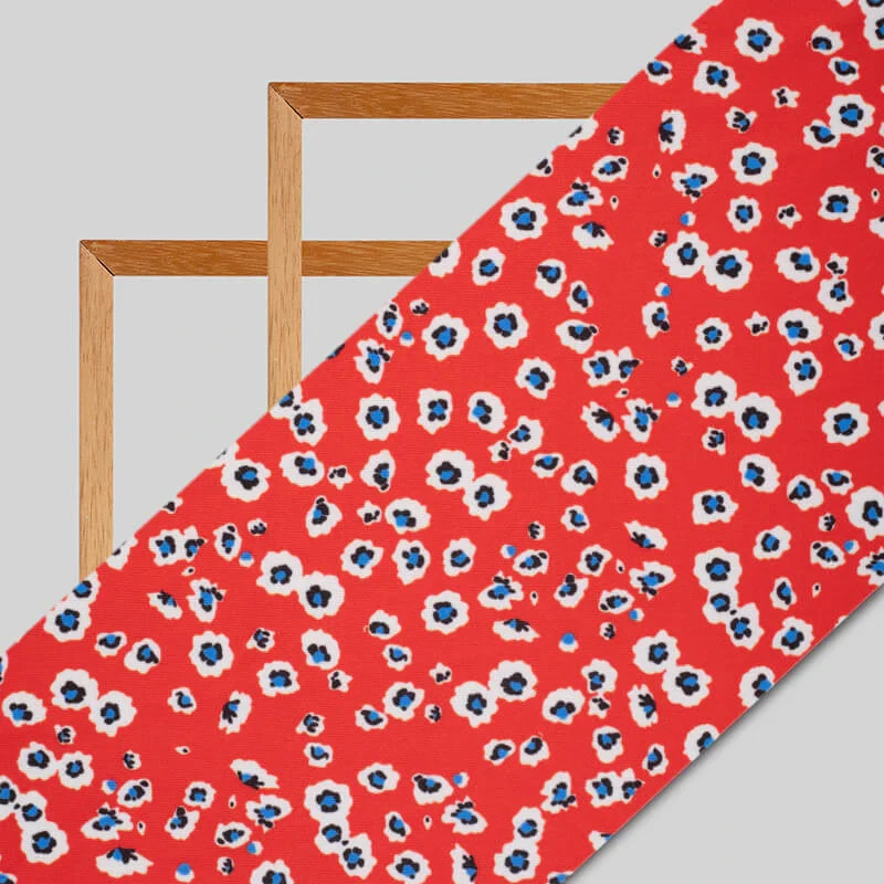 Red Floral Pattern Digital Print Lycra Fabric (Width 58 Inches) 2