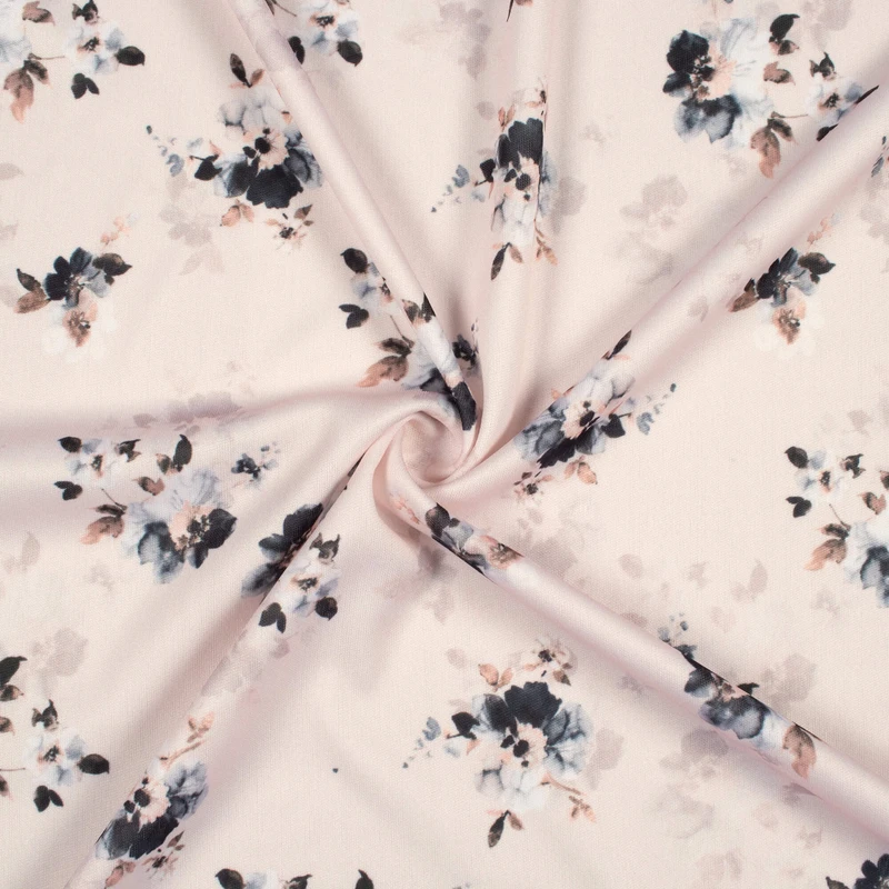 Linen Beige And Black Floral Pattern Digital Print Lycra Fabric (Width 58 Inches) 1
