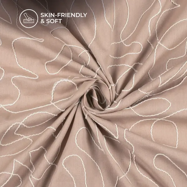 Mocha Brown Embroidery Threadwork Plain Pure Cotton Fabric