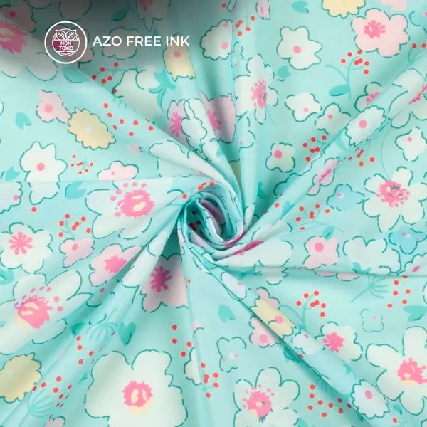 Sky Blue Floral Digital Print Muslin Fabric