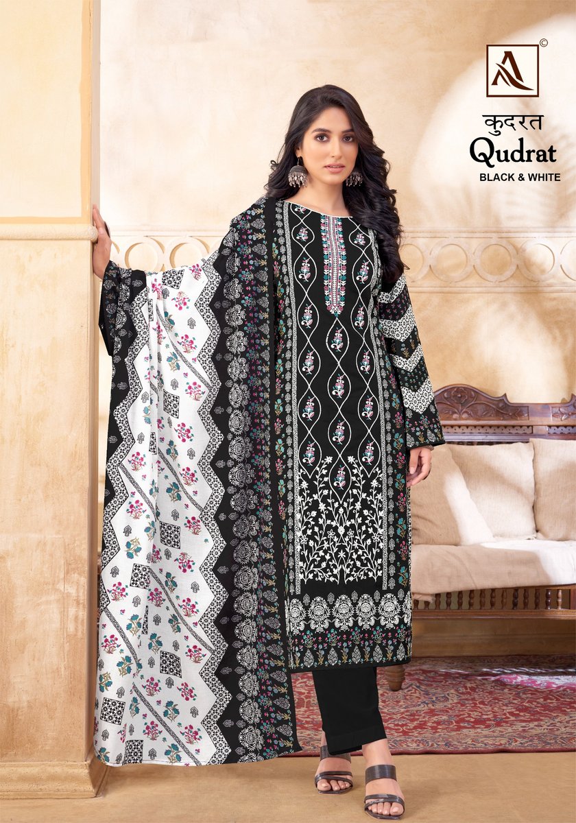ALOK SUIT QUDRAT BLACK AND WHITE H-1557-001 TO H-1557-008 4