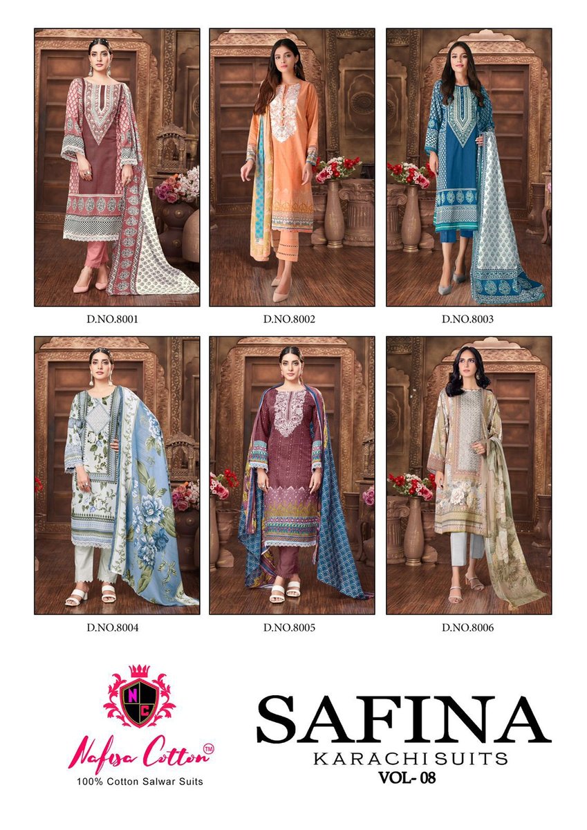 NAFISHA COTTON SAFINA KARACHI SUITS VOL-08 8001 TO 8006 7