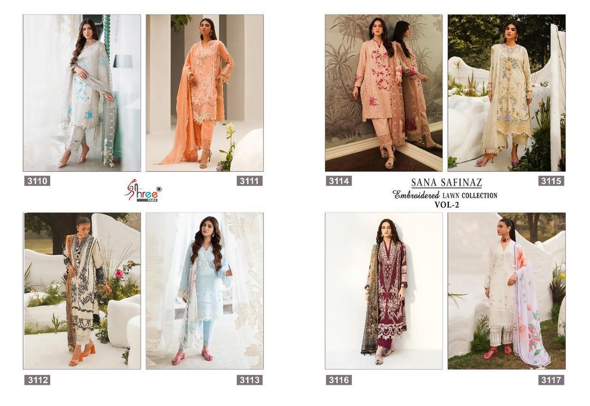 Shree Fab Sana Safinaz Embroidered Lawn Collection Vol-2 3110-3117 Series 9