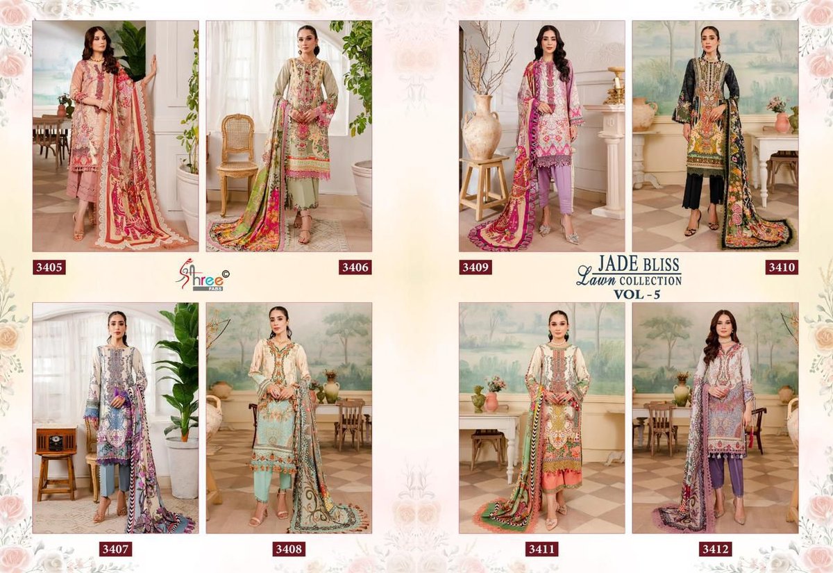 SHREE FAB JADE BLISS LAWN COLLECTION VOL-5 3405 TO 3412 9