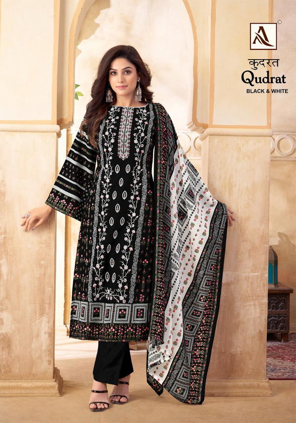 ALOK SUIT QUDRAT BLACK AND WHITE H-1557-001 TO H-1557-008