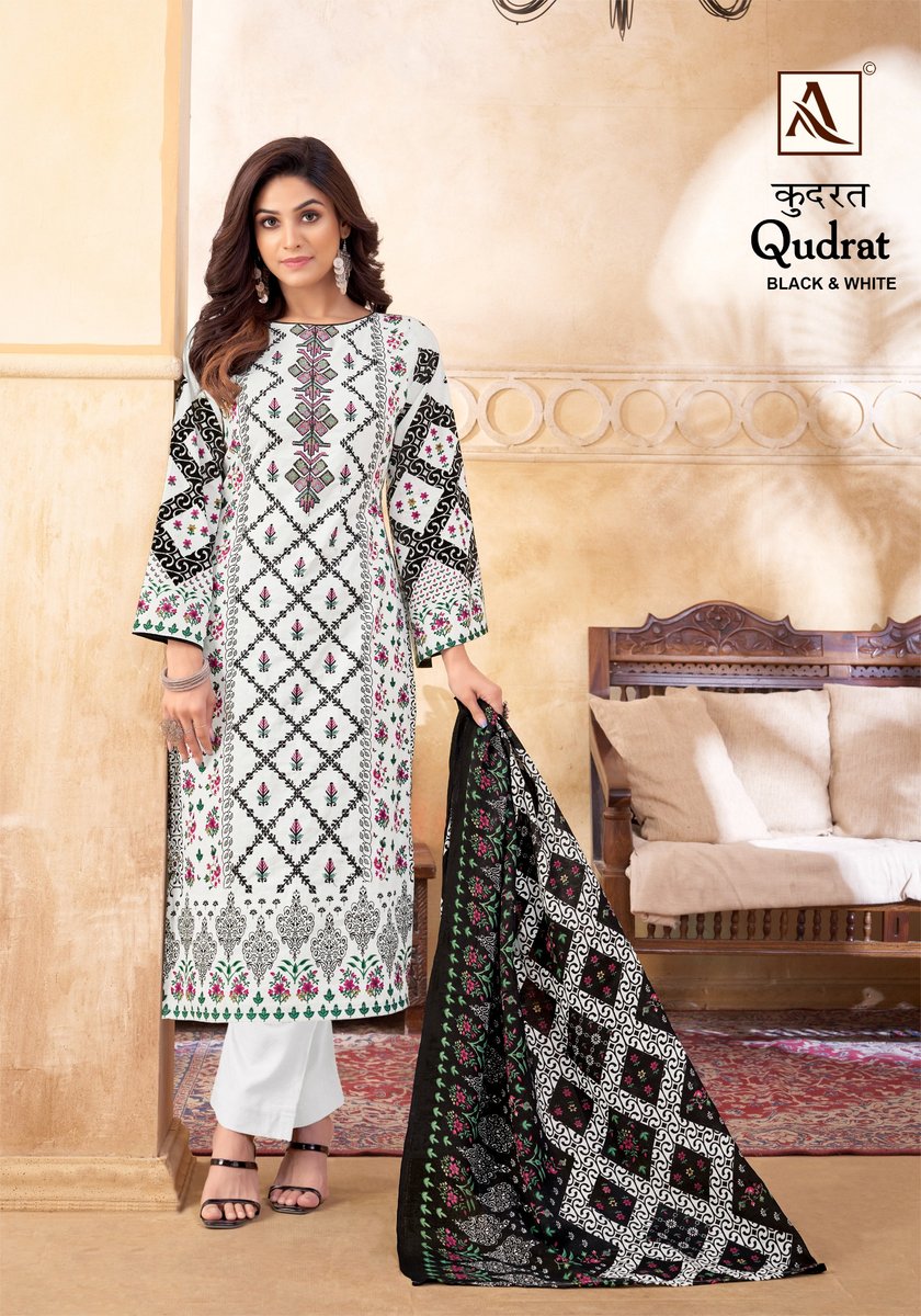 ALOK SUIT QUDRAT BLACK AND WHITE H-1557-001 TO H-1557-008 5