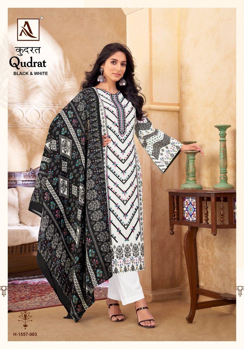 ALOK SUIT QUDRAT BLACK AND WHITE H-1557-001 TO H-1557-008 3