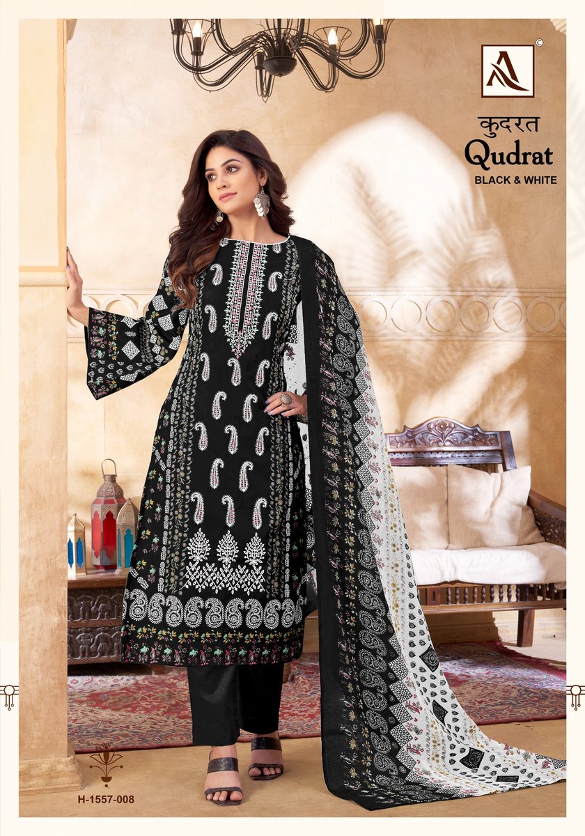 ALOK SUIT QUDRAT BLACK AND WHITE H-1557-001 TO H-1557-008 8