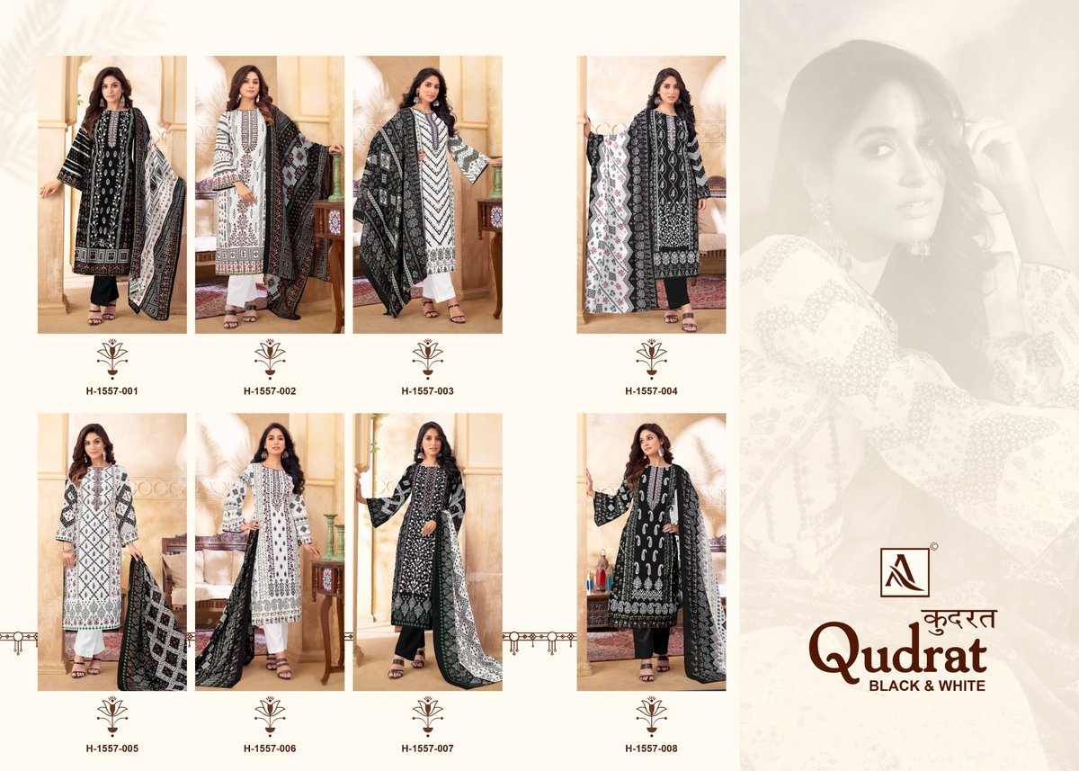 ALOK SUIT QUDRAT BLACK AND WHITE H-1557-001 TO H-1557-008 9