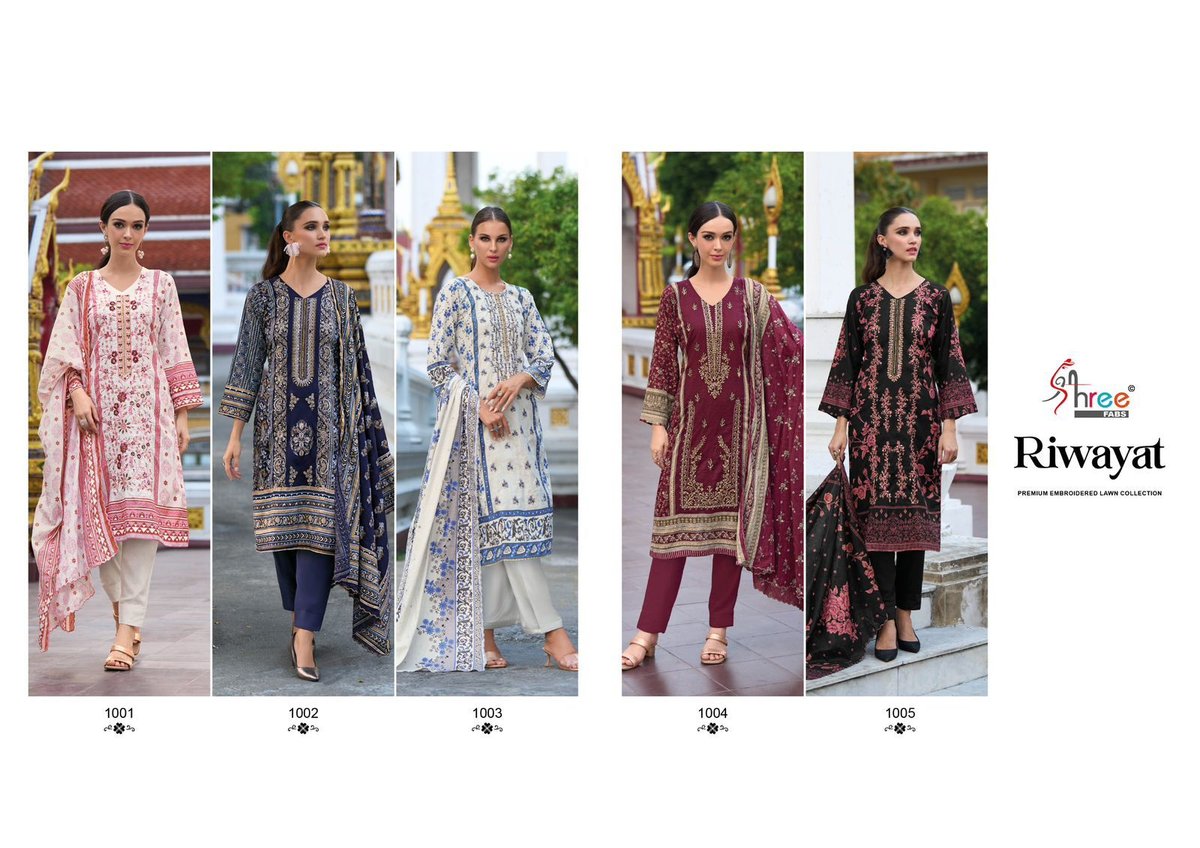 SHREE FAB RIWAYAT PREMIUM EMBRODERED LAWN COLLECTION 1001 TO 1005 6
