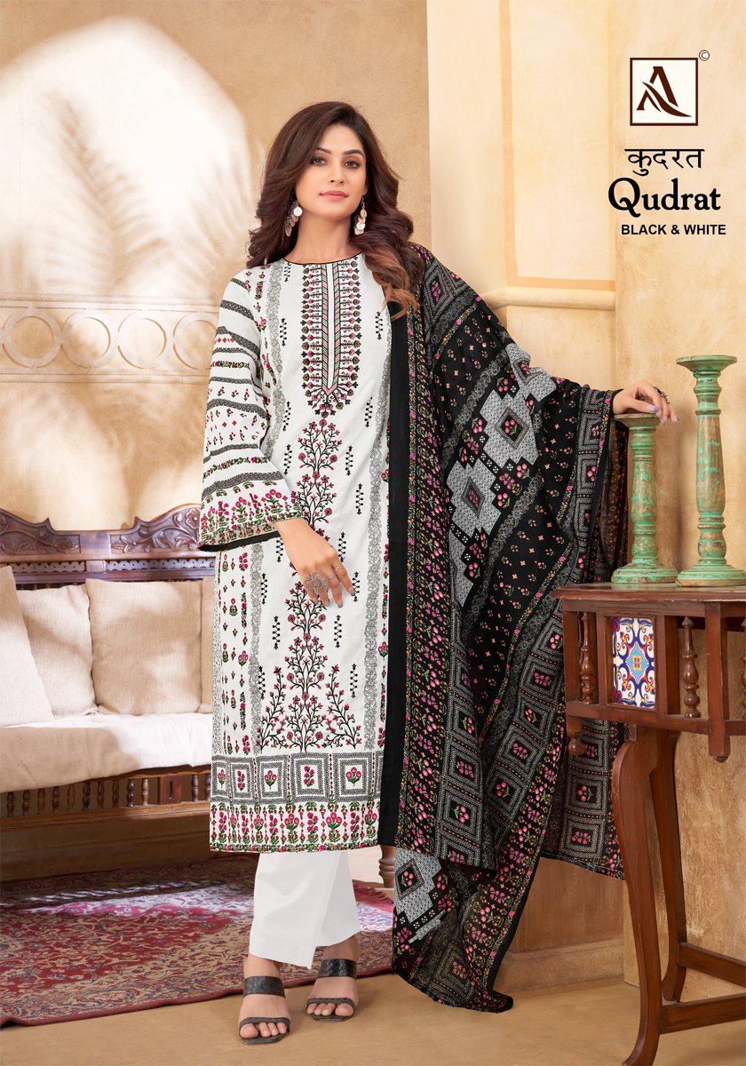 ALOK SUIT QUDRAT BLACK AND WHITE H-1557-001 TO H-1557-008 2
