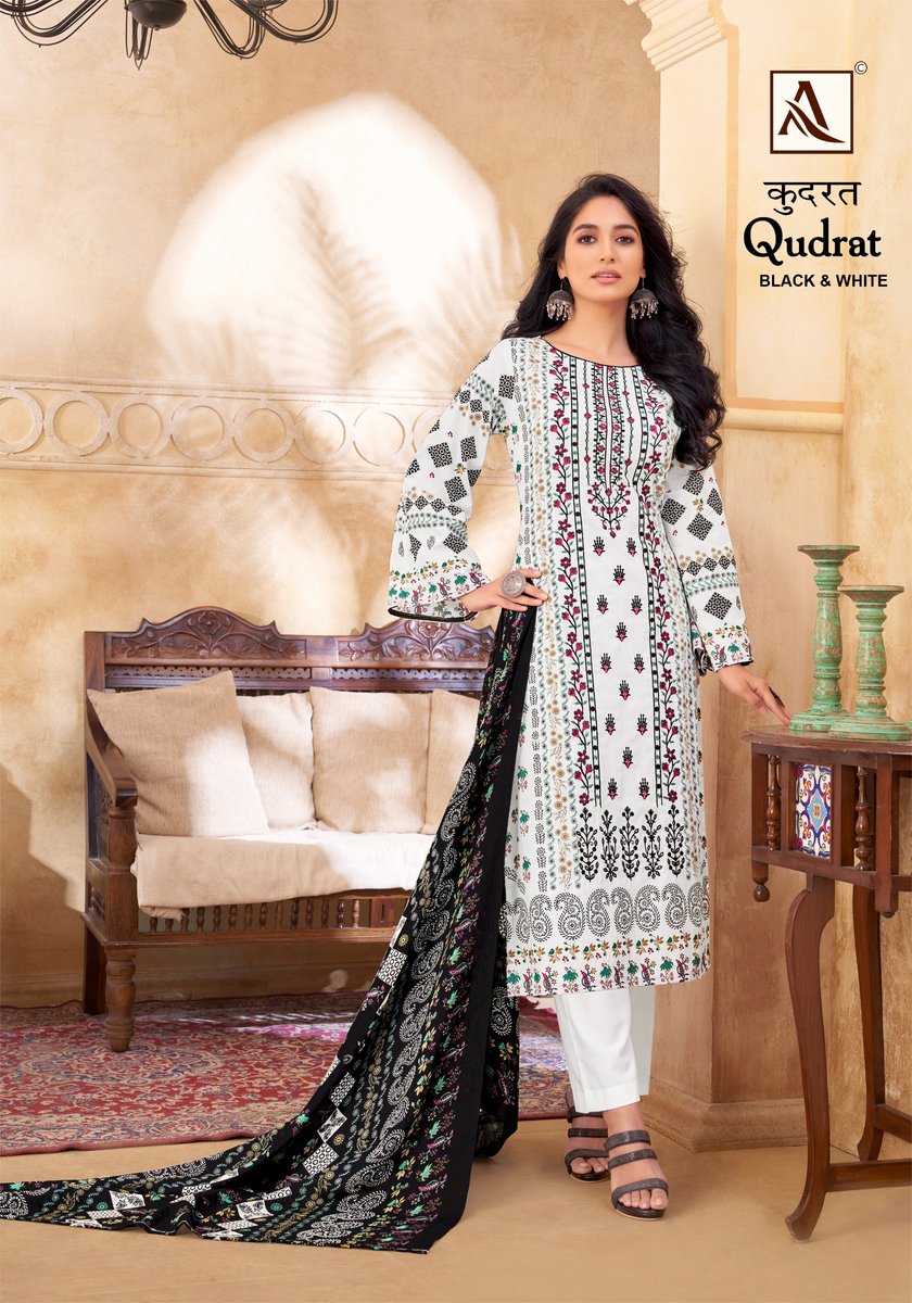 ALOK SUIT QUDRAT BLACK AND WHITE H-1557-001 TO H-1557-008 6