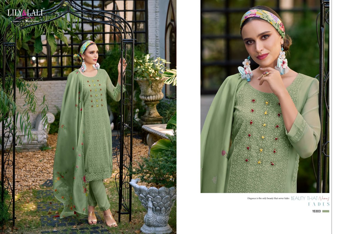 LILY & LALI CHIKANKARI ORGANZA 15301 TO 15306 3