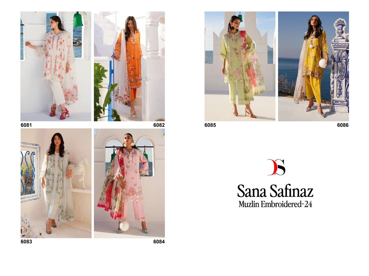 DEEPSY SUITS SANA SAFINAZ MUZLIN EMBROIDERED - 24 6081 TO 6086 7