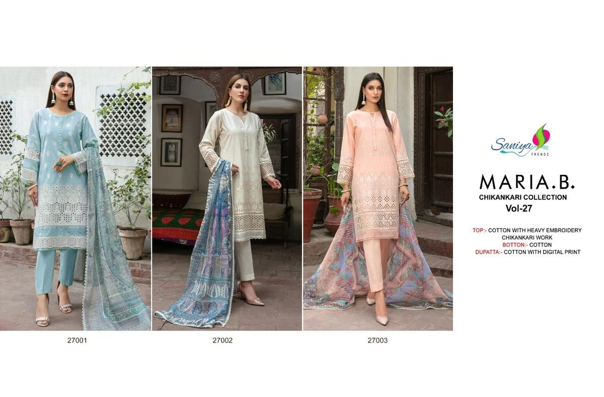 SANIYA TRENDZ MARIA B CHIKANKARI VOL-27 27001 TO 27003 4