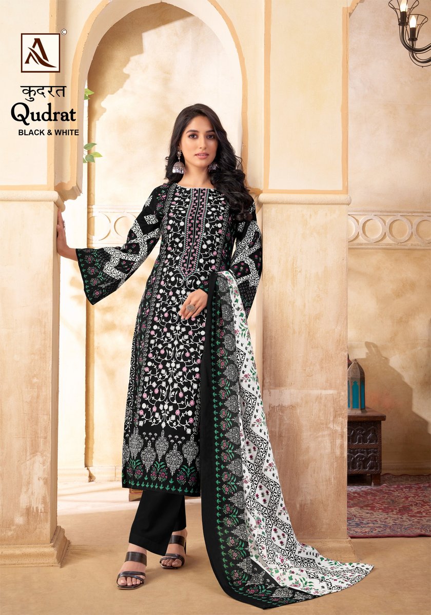 ALOK SUIT QUDRAT BLACK AND WHITE H-1557-001 TO H-1557-008 7
