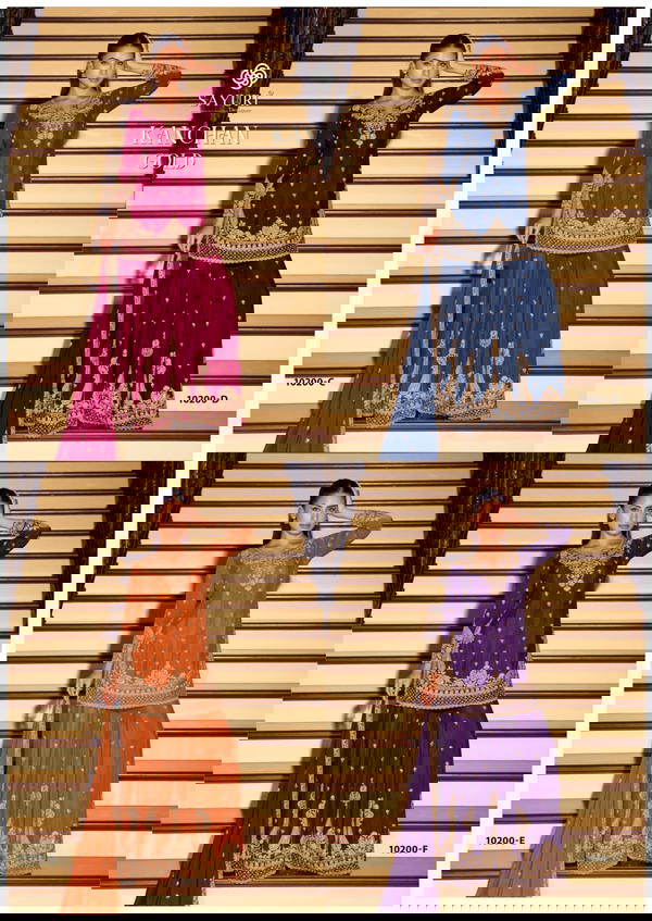 SAYURI DESIGNER PRESENT KANCHAN GOLDFREE SIZE STICHED TOP SHARARA SERIES 10200 C TO 10200 F