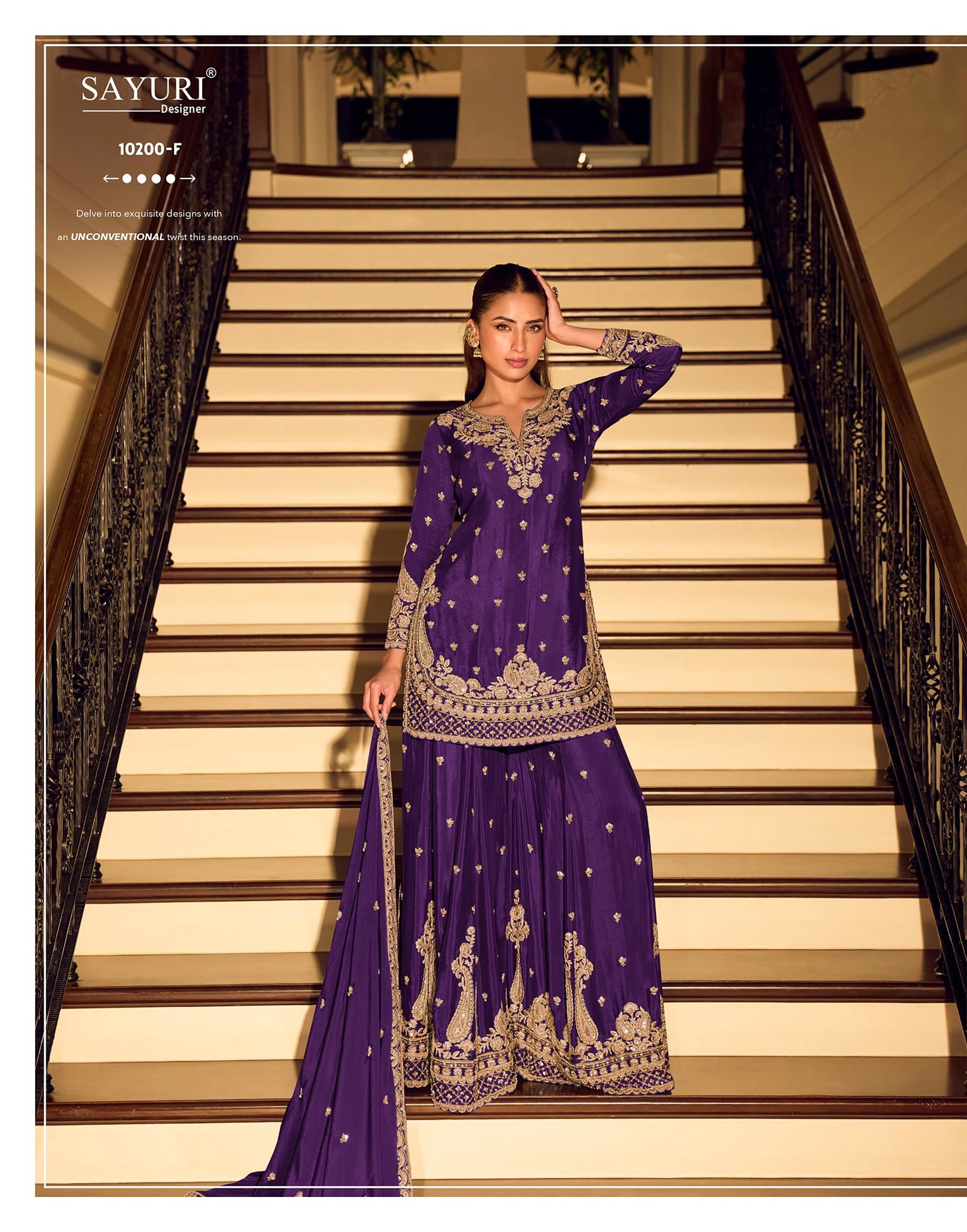 SAYURI DESIGNER PRESENT KANCHAN GOLDFREE SIZE STICHED TOP SHARARA SERIES 10200 C TO 10200 F 4