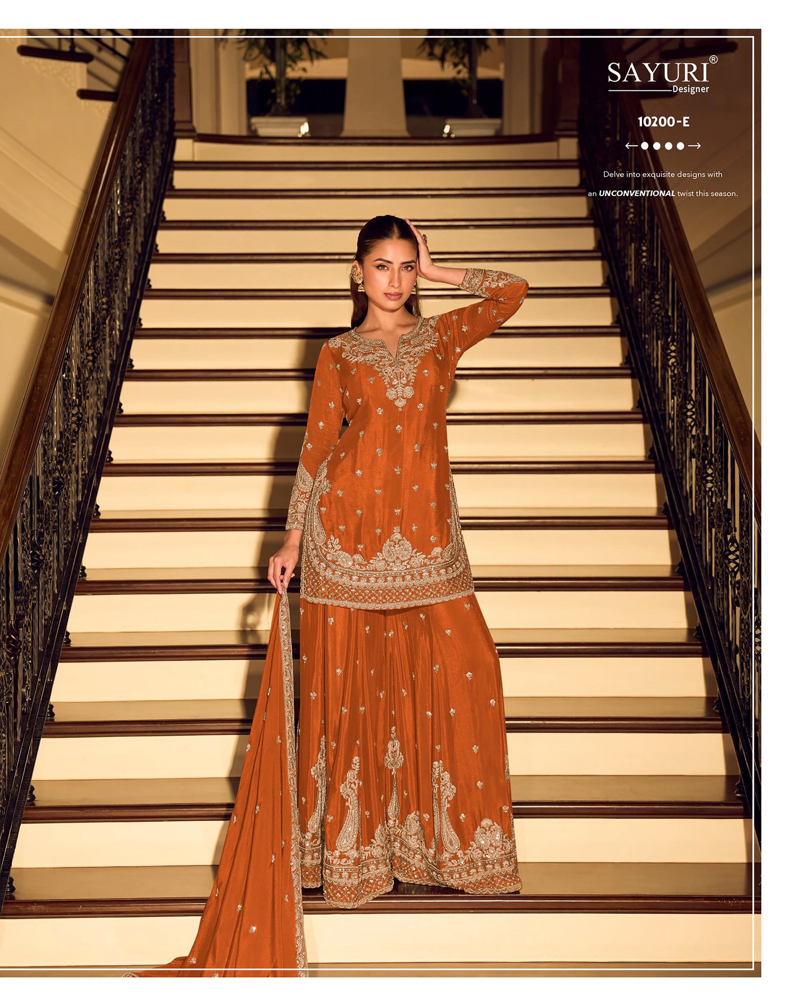 SAYURI DESIGNER PRESENT KANCHAN GOLDFREE SIZE STICHED TOP SHARARA SERIES 10200 C TO 10200 F 9