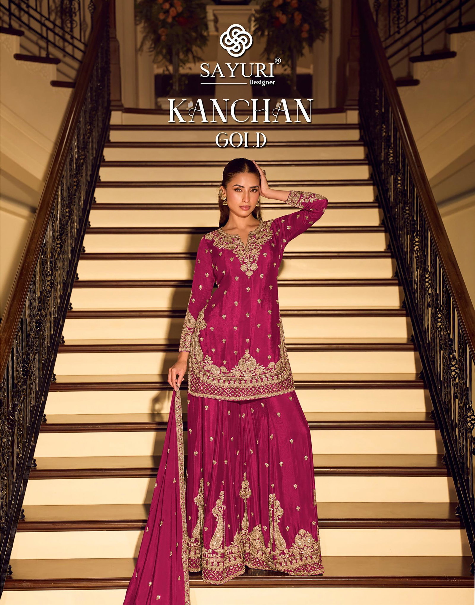 SAYURI DESIGNER PRESENT KANCHAN GOLDFREE SIZE STICHED TOP SHARARA SERIES 10200 C TO 10200 F 5