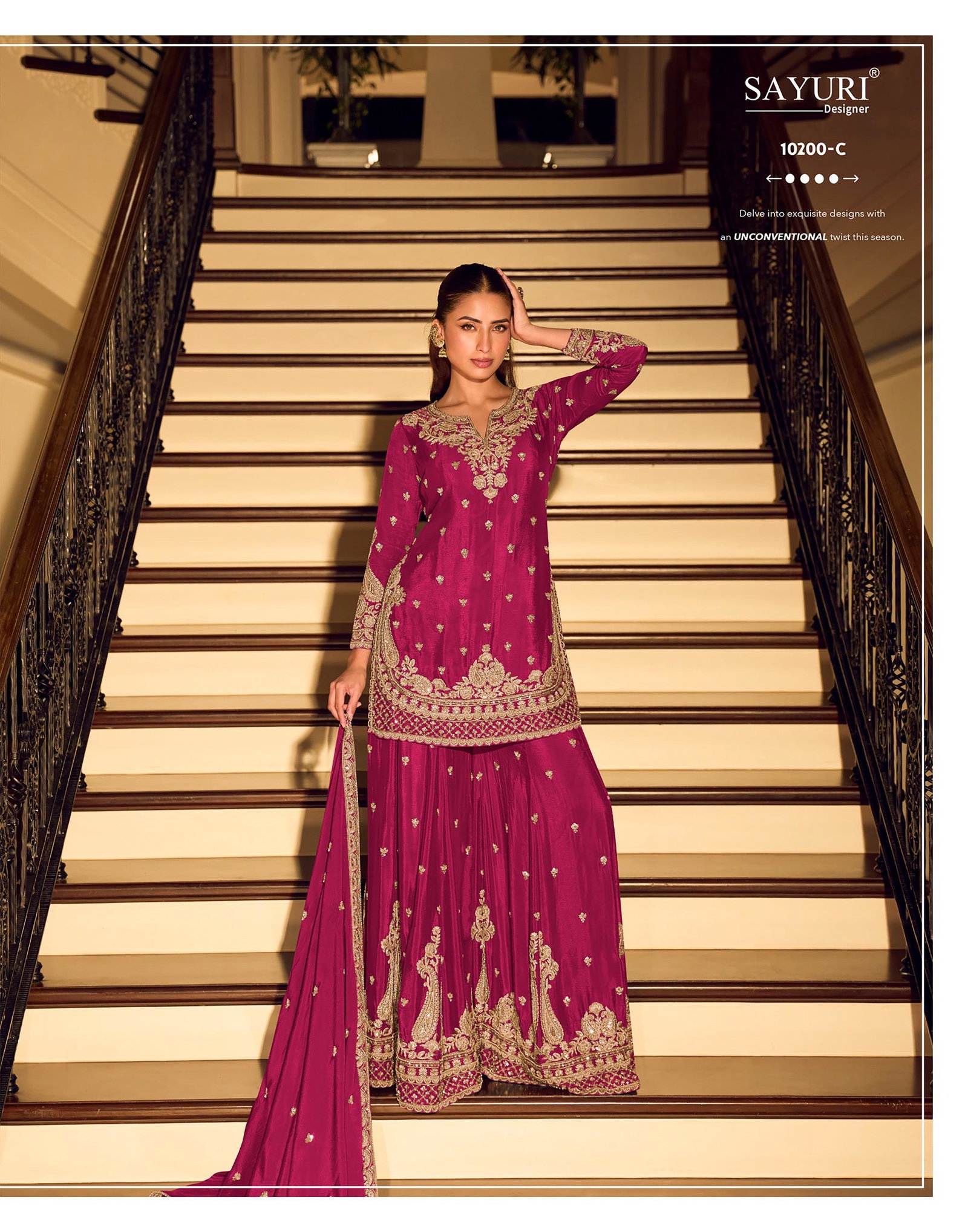 SAYURI DESIGNER PRESENT KANCHAN GOLDFREE SIZE STICHED TOP SHARARA SERIES 10200 C TO 10200 F 3