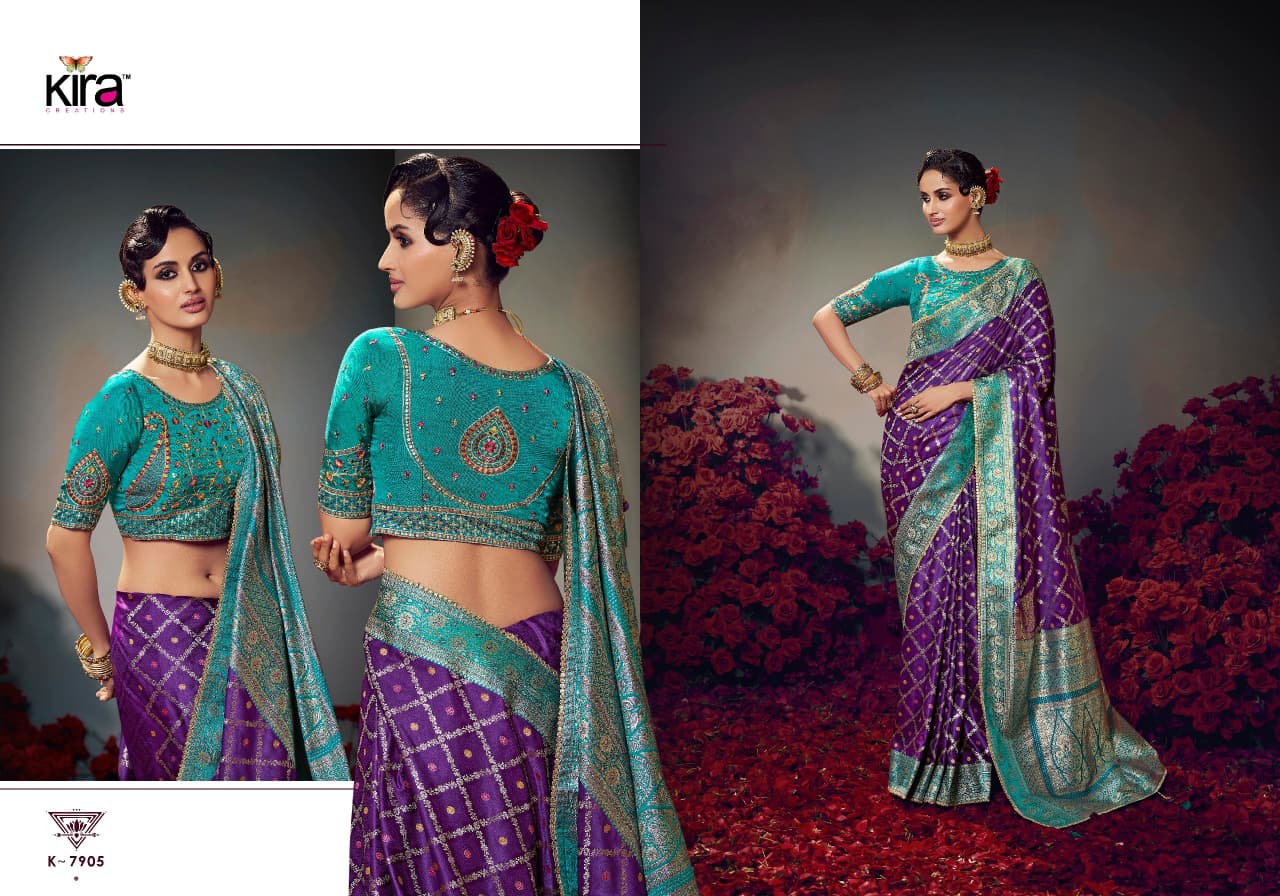KIRA PRESENT KESHAVA PURE SATIN SILK SAREE SERIES 7901-7910 5