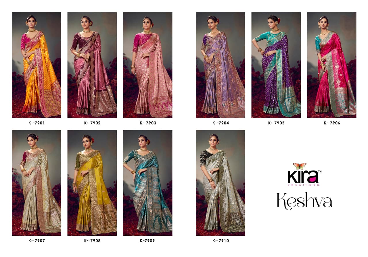 KIRA PRESENT KESHAVA PURE SATIN SILK SAREE SERIES 7901-7910 25