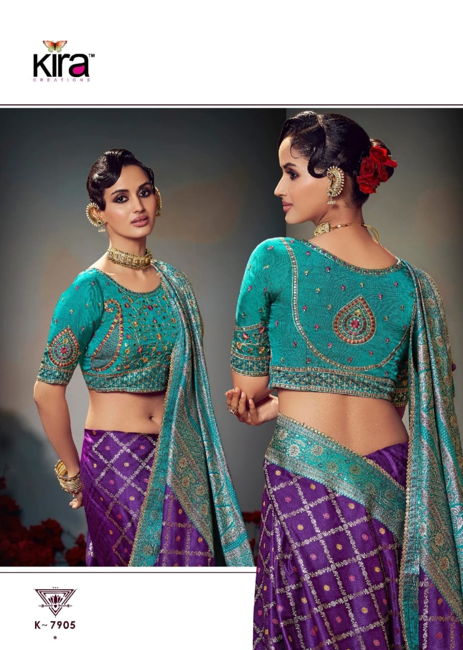 KIRA PRESENT KESHAVA PURE SATIN SILK SAREE SERIES 7901-7910 15