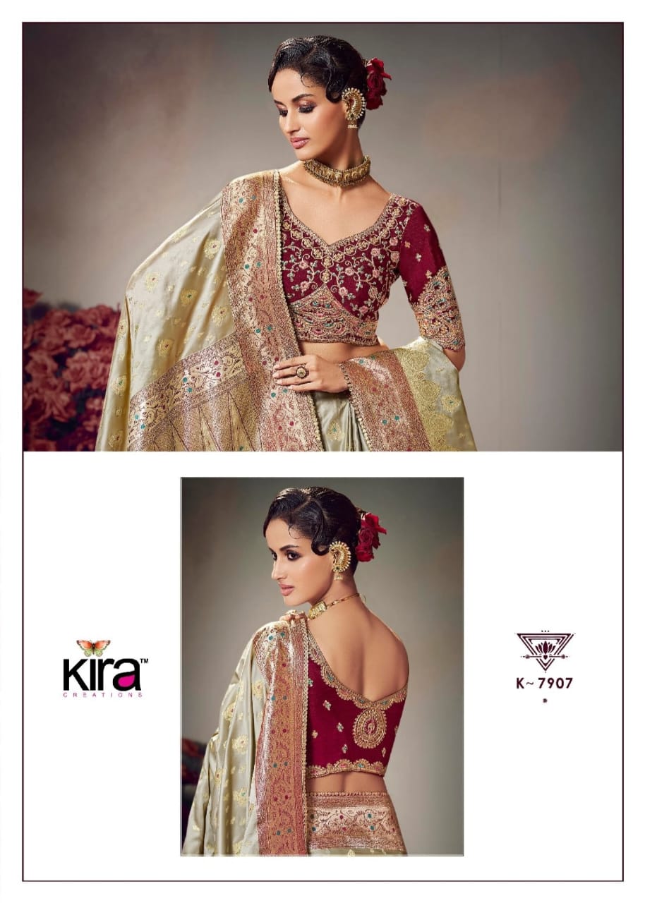 KIRA PRESENT KESHAVA PURE SATIN SILK SAREE SERIES 7901-7910 10