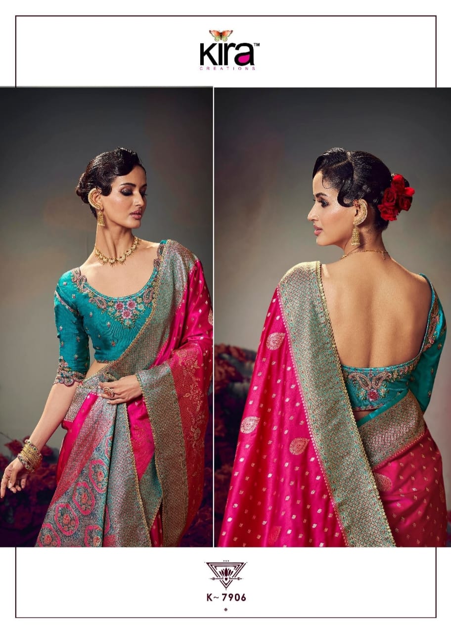 KIRA PRESENT KESHAVA PURE SATIN SILK SAREE SERIES 7901-7910 9
