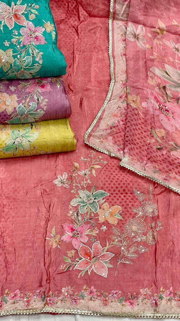 SIARA UNSTITCHED ORGANZAFOUR MATCHING SUIT 1