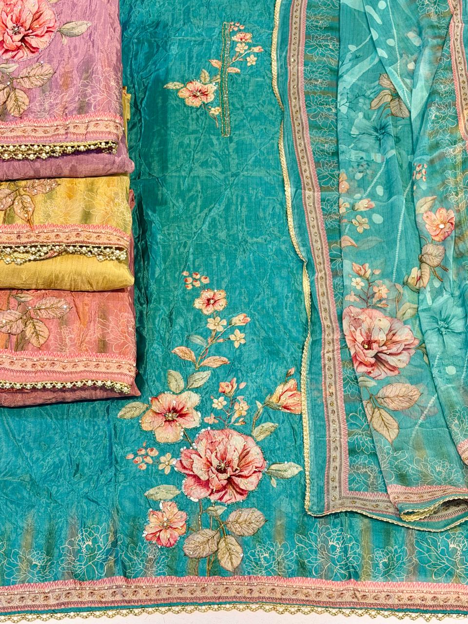 SIARA UNSTITCHED ORGANZAFOUR MATCHING SUIT 3