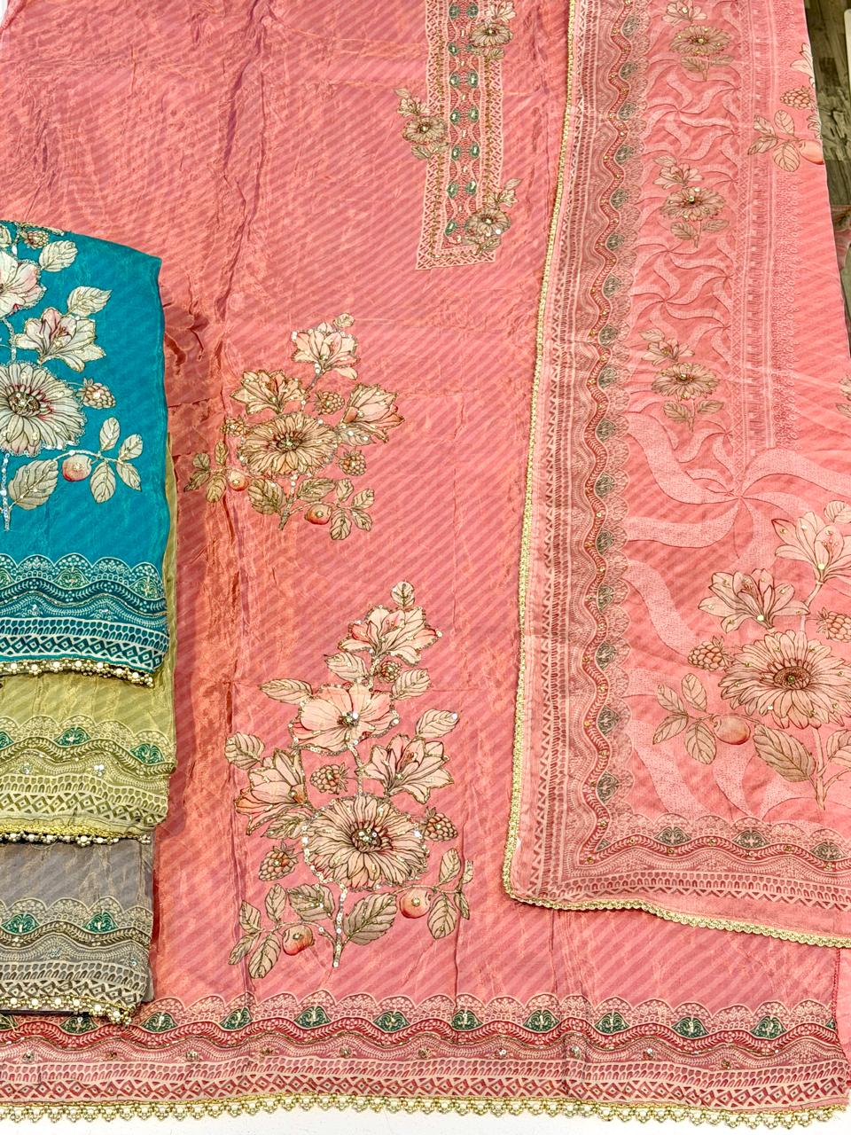 SIARA UNSTITCHED ORGANZAFOUR MATCHING SUIT 2