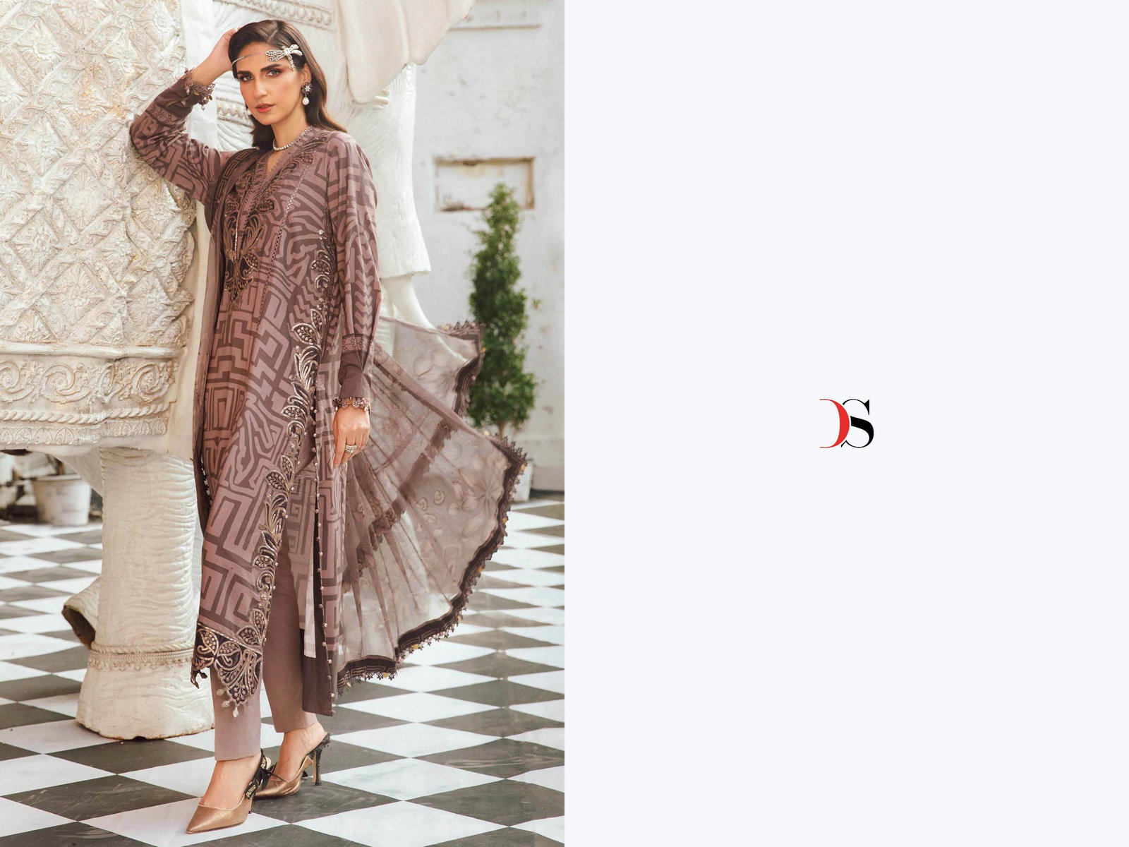 DEEPSY MARIA B M PRINTS SERIES1411-1418 UNSTITCHED SUIT 1
