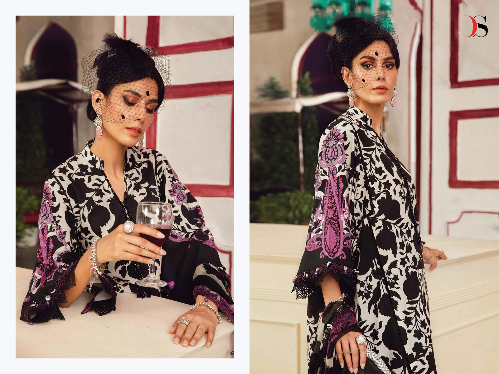 DEEPSY MARIA B M PRINTS SERIES1411-1418 UNSTITCHED SUIT 5