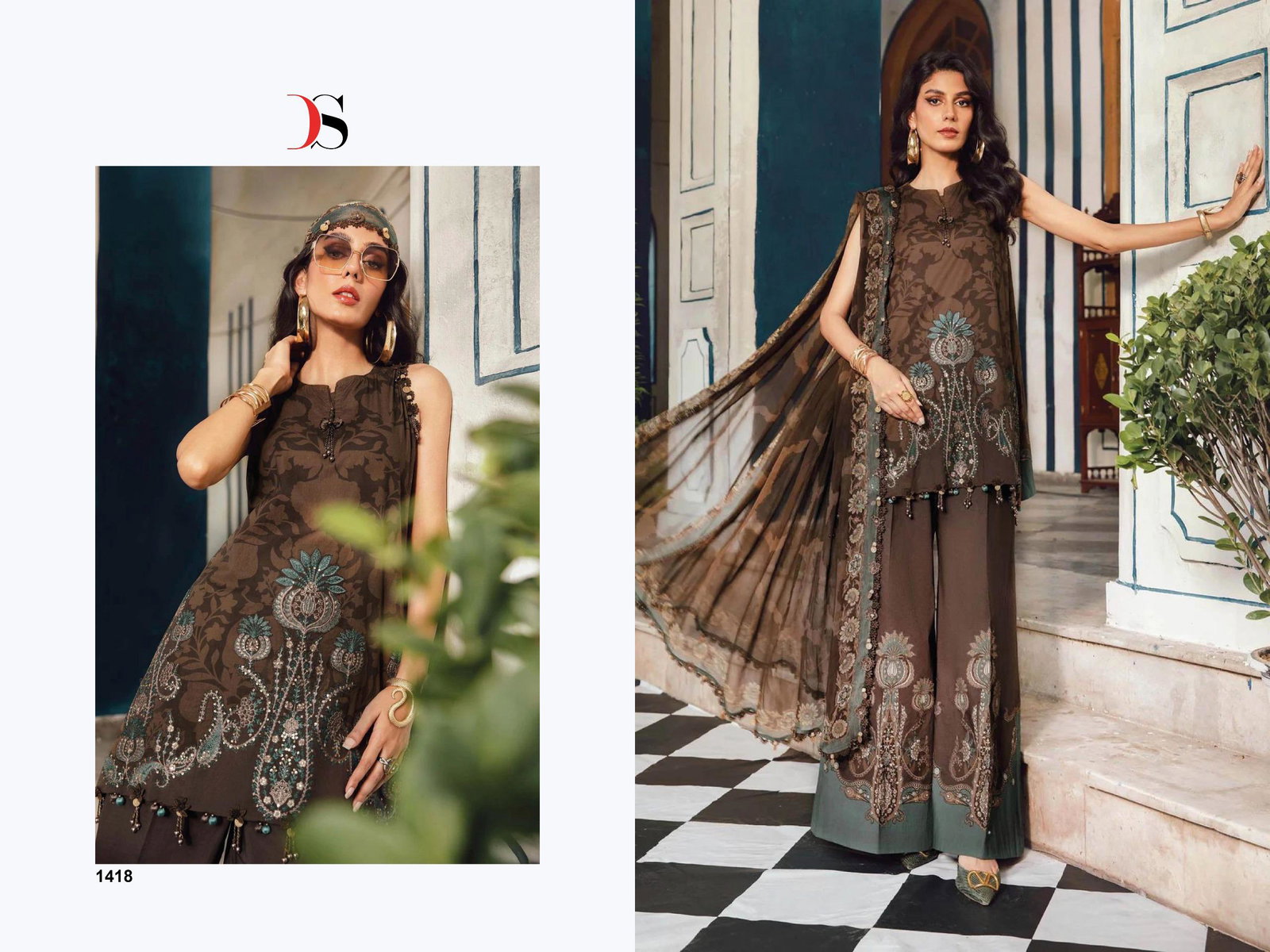 DEEPSY MARIA B M PRINTS SERIES1411-1418 UNSTITCHED SUIT 4