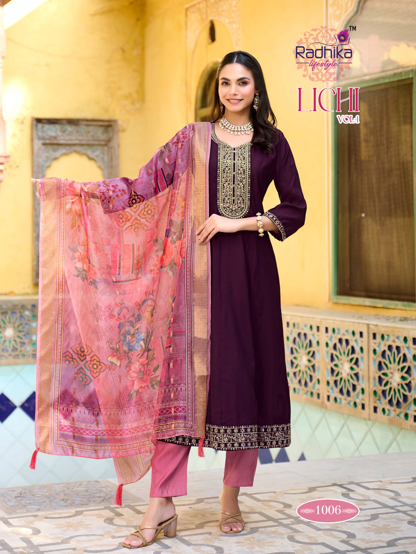 RADHIKA PRESENT ANARKALI GOWN LICHI VOL -1  3 PCS SERIES 1001-1006 4