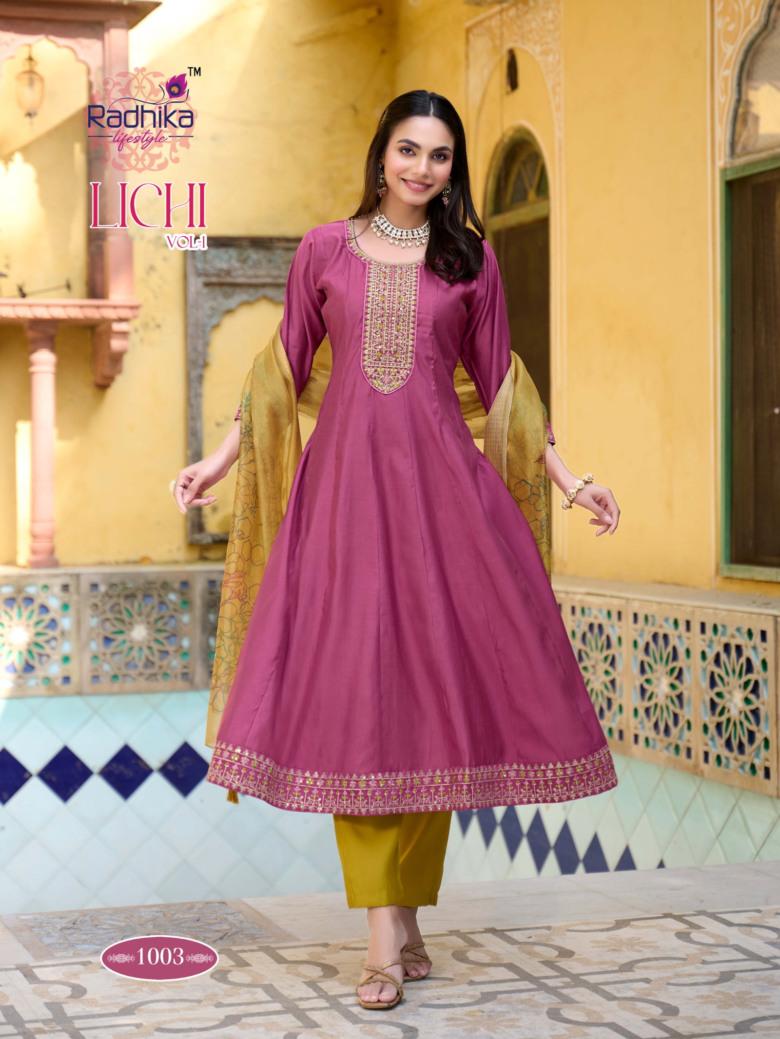 RADHIKA PRESENT ANARKALI GOWN LICHI VOL -1  3 PCS SERIES 1001-1006 2