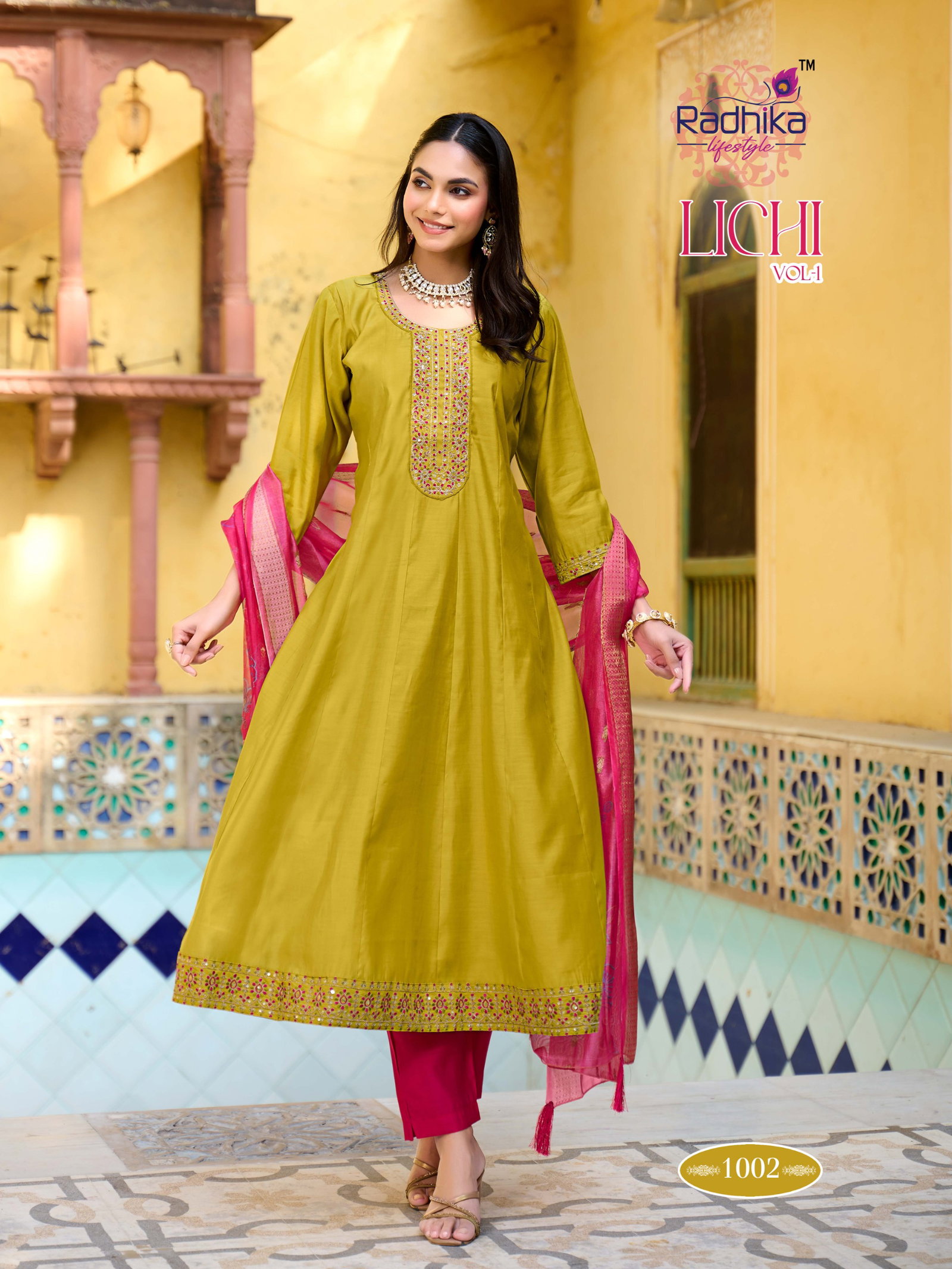 RADHIKA PRESENT ANARKALI GOWN LICHI VOL -1  3 PCS SERIES 1001-1006 6
