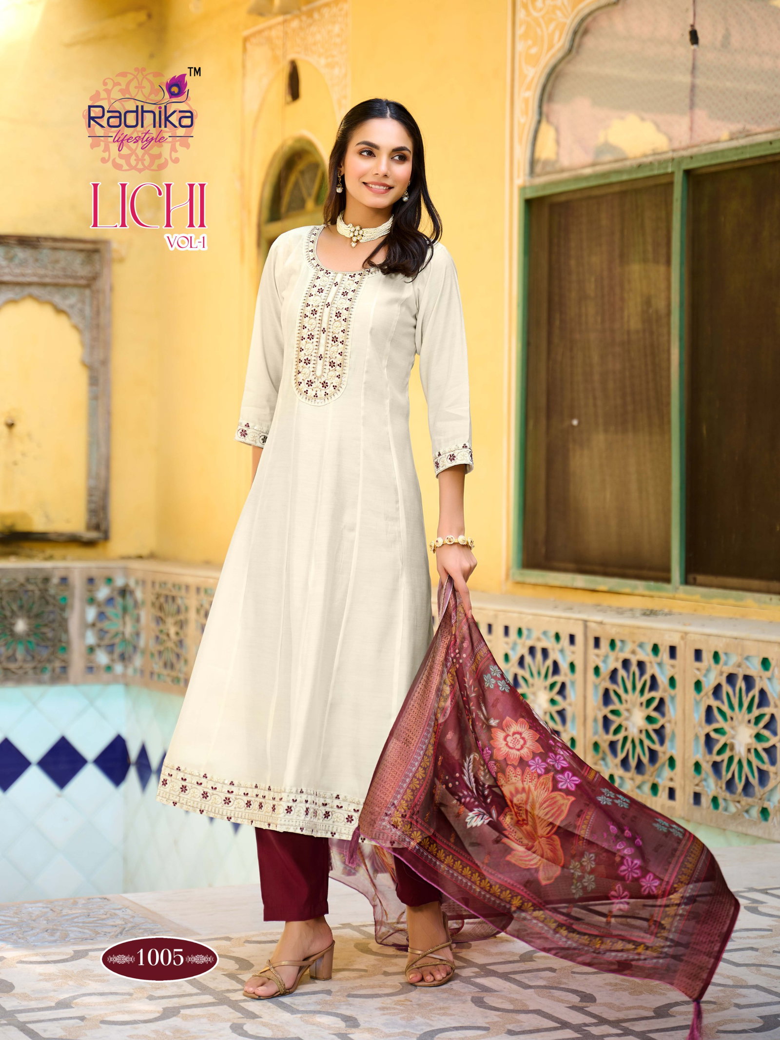 RADHIKA PRESENT ANARKALI GOWN LICHI VOL -1  3 PCS SERIES 1001-1006 7