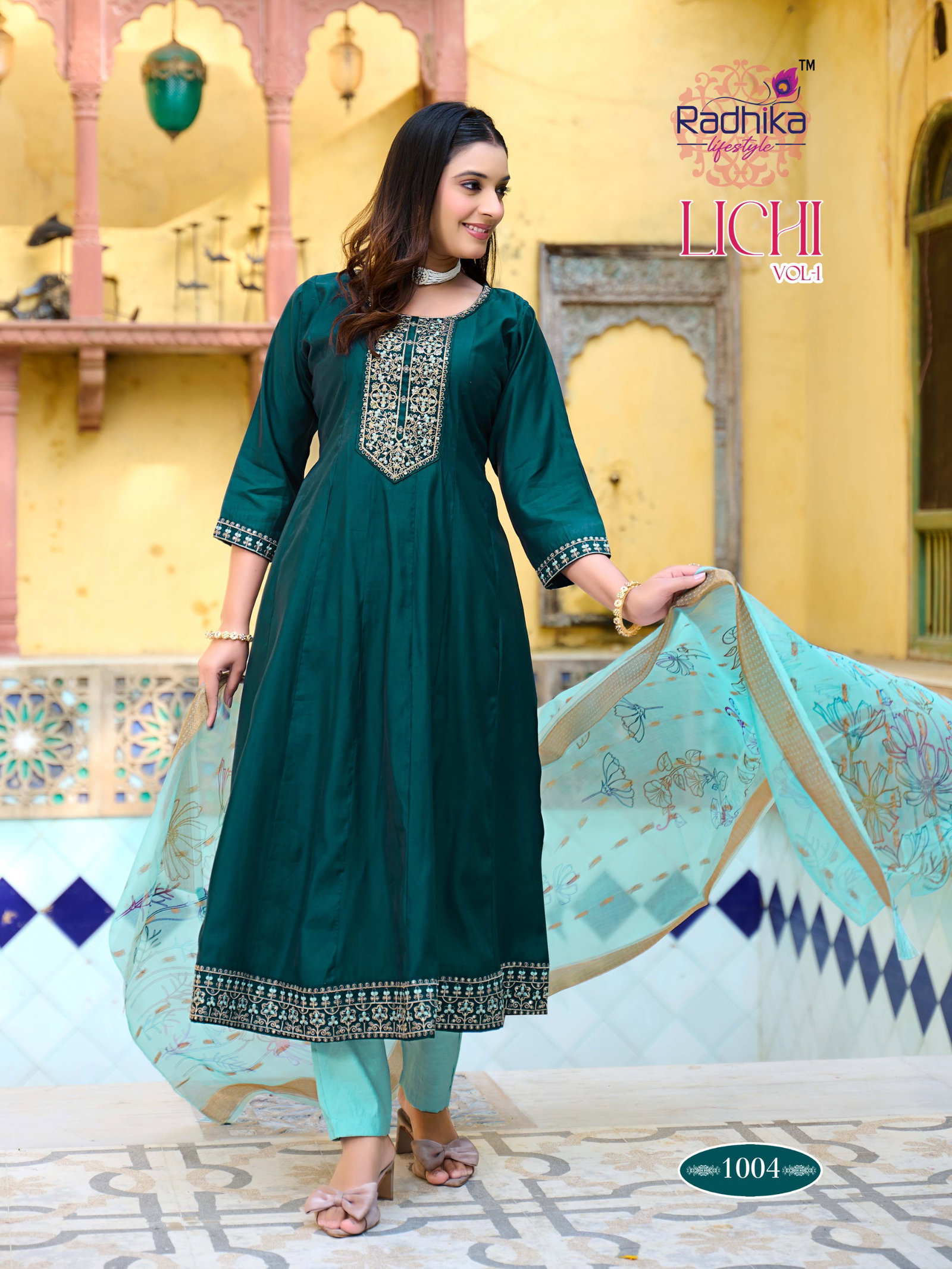 RADHIKA PRESENT ANARKALI GOWN LICHI VOL -1  3 PCS SERIES 1001-1006 5