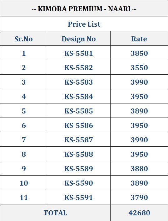 Kimora Nari pure silk saree series 5581-5591 13