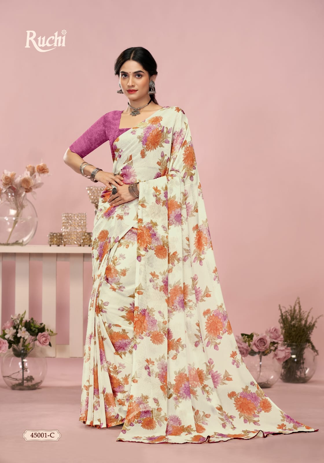 Ruchi present star chiffon 200 Series 45200 C-452003 D UNIFORM SAREE 5