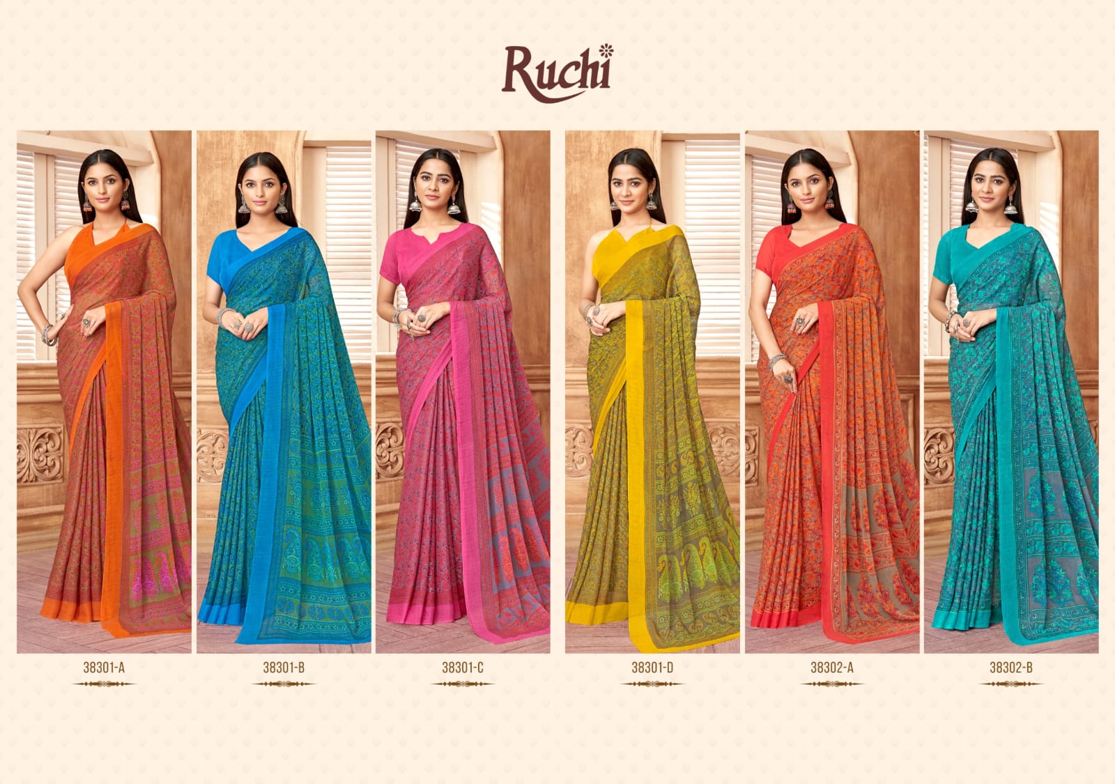 Ruchi present star chiffon 178 series 38301 uniform saree 2