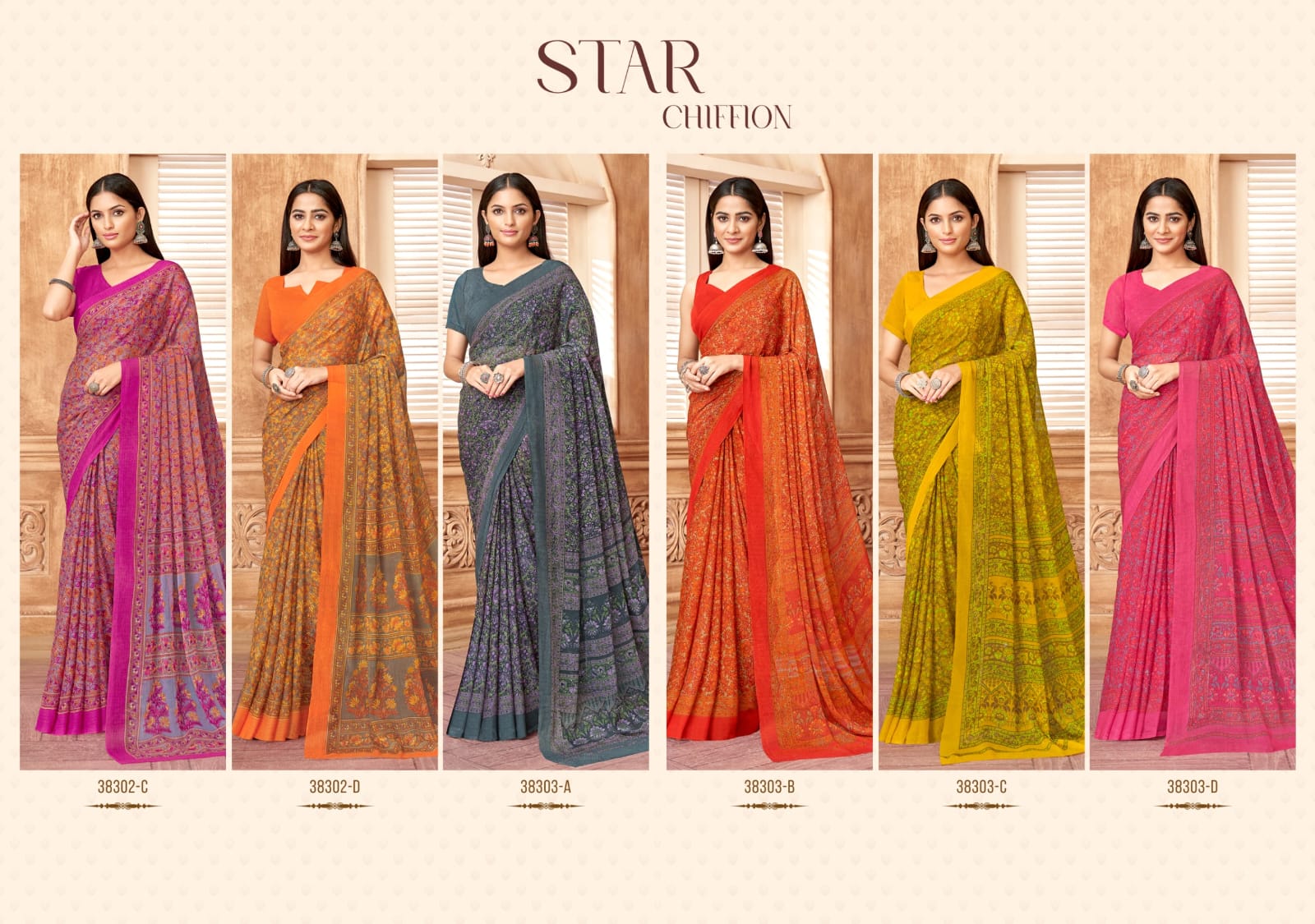 Ruchi present star chiffon 178 series 38301 uniform saree 4