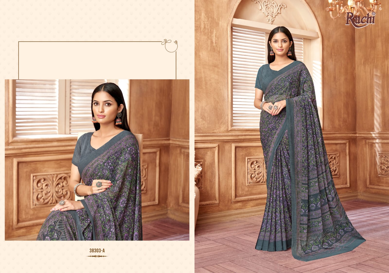 Ruchi present star chiffon 178 series 38301 uniform saree 7