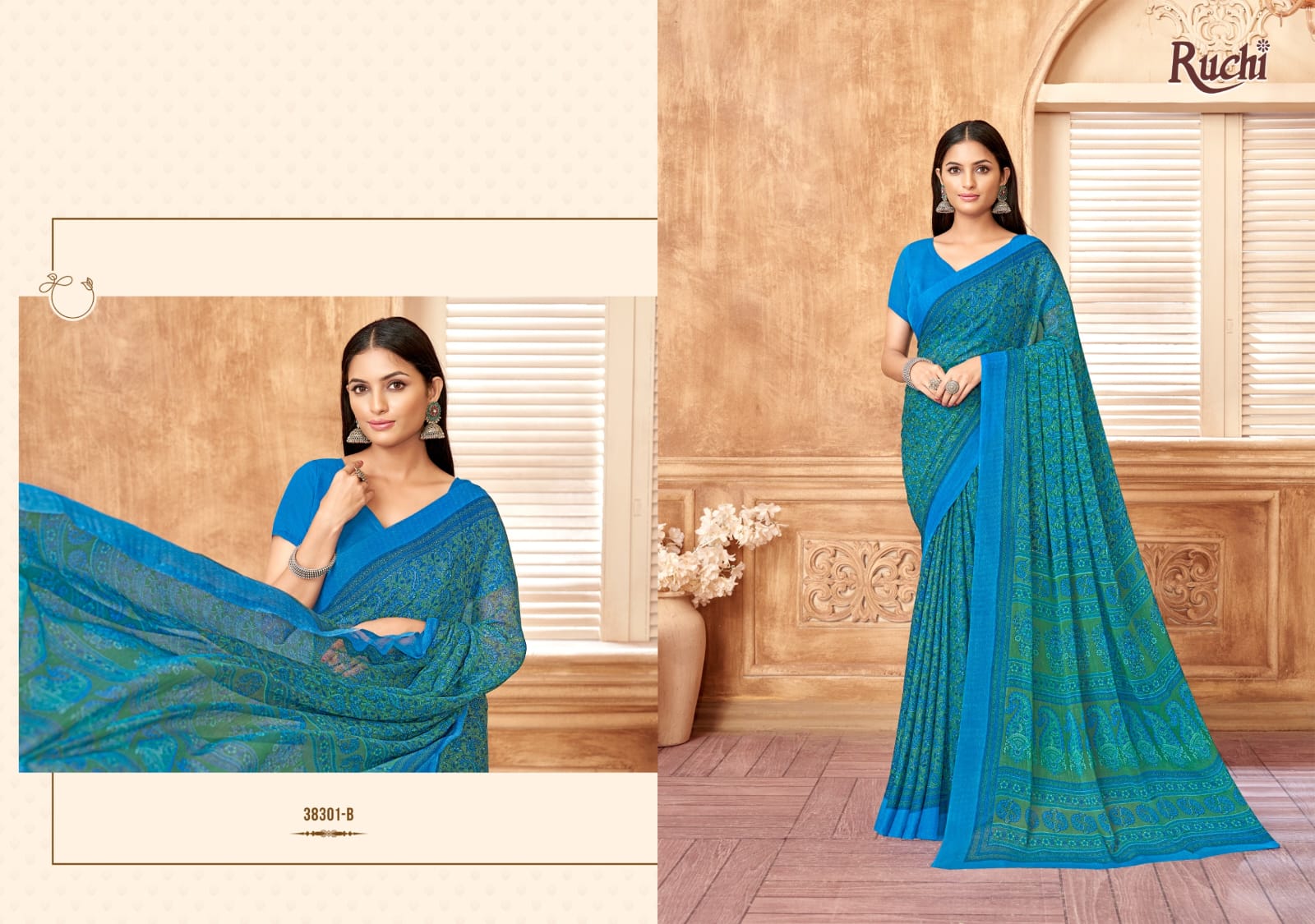 Ruchi present star chiffon 178 series 38301 uniform saree 10
