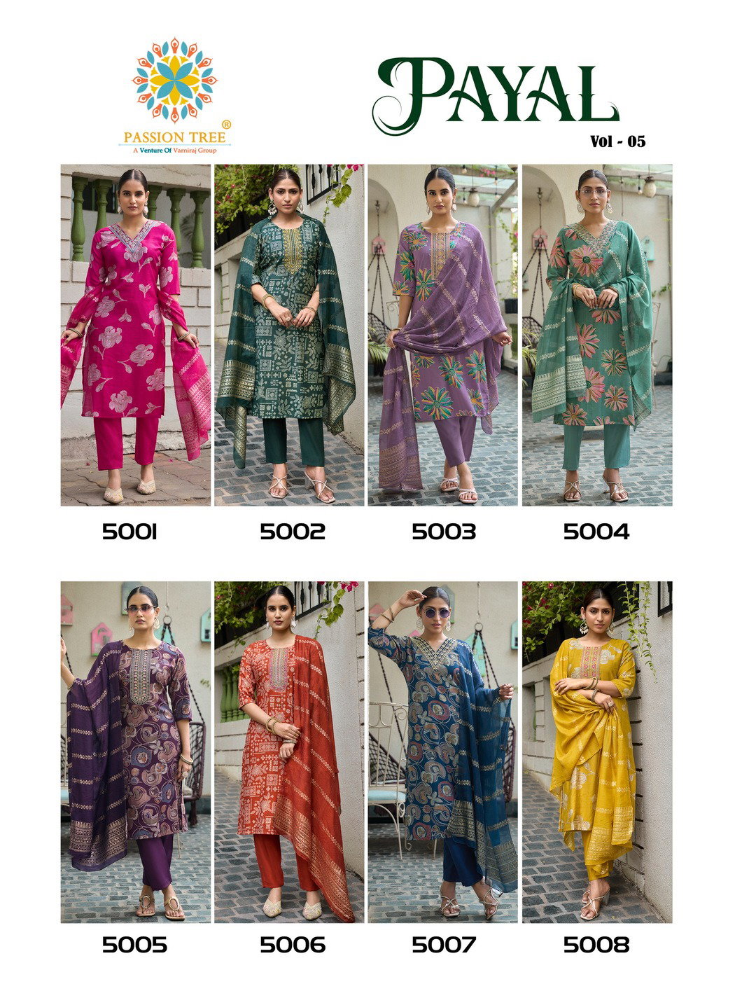 PASOON TREE BY KAJAL PRESENT PAYAL VOL 5 SERIES 5001-5008 STRAIGHT KURTI WITH PAINT AND DUPPATA 3
