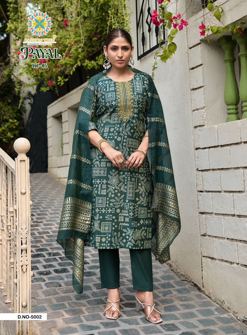 PASOON TREE BY KAJAL PRESENT PAYAL VOL 5 SERIES 5001-5008 STRAIGHT KURTI WITH PAINT AND DUPPATA 1